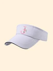 8-16 Years Old Girls' Cute Floral & Letter Embroidered Adjustable Sun Hat, Sporty Summer Sun Visor - White - View 7