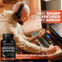Korean Ginseng + Ginkgo Biloba Extract 2-In-1 Supplement - Each Serving Contains Korean Ginseng And 120mg Of Ginkgo Biloba Extract - Supports Energy, Cognitive Function, And Brain Health - 120 Capsules - 1 chai - Xem 3