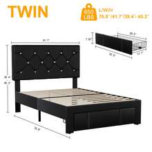 VECELO Modern Faux Leather Double Bed Frame With Storage Drawers, Adjustable Headboard, Tufted Platform Upholstered Bed - Black - View 13