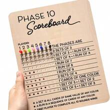 1个木制Phase 10计分板，圆形计分器，带8个彩色钉子，适用于桌面游戏、家庭聚会 - 彩色 - 查看 3