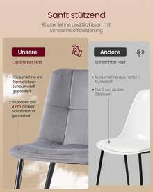 VASAGLE Esszimmerstühle Samt, Küchenstühle bis 120 kg belastbar, Sessel mit verstellbaren Füßen, modern, gepolstert, für Wohnzimmer, 4er Set, tintenschwarz KDC080BH01 OCZ2 - schiefergrau - Übersicht 6