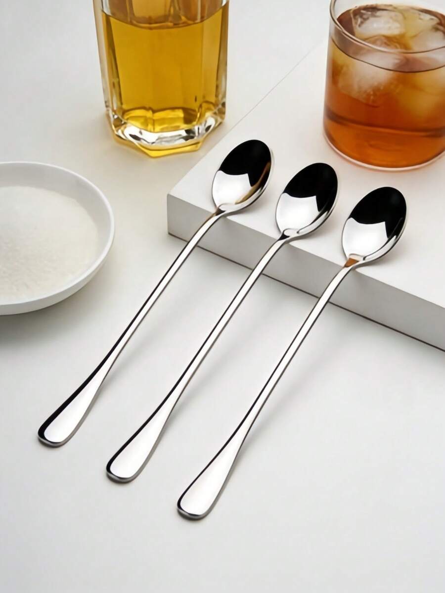 4pcs Long Handle Iced Tea Spoons, 7.8 Inch Length, Coffee Spoon, Ice Cream Spoon, Mixing Spoon, Stainless Steel Cocktail Stirrer - Multicolor - View 1