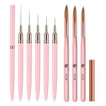3支水晶凝胶美甲刷 + 5支勾线刷，刷毛柔软顺滑，适合专业美甲师和初学者居家使用。 - 粉色 - 查看 6