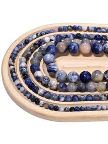 1串天然石珠，蓝色方钠石，抛光圆形光滑宝石珠，适用于珠宝制作，尺寸：4、6、8、10毫米 - 藏蓝色 - 查看 6