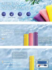 African Mesh Exfoliating Back Long Net Bath Scrub Towel Set,Double-Sided For Gentle,Rough Exfoliation, Effective Body Scrub, Back Scrubber For Shower Use,Premium Mesh Material, Convenient Strap Towel Design, Loofah Towel, Body Sponge For Smooth Skin,Great For Daily Use(Blue, Purple) - Multicolor - View 5