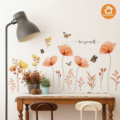 Kích thước 12.8*18.62 inch, 2 miếng/bộ, Hình dán trang trí nhà họa tiết hoa tươi, Chất liệu vinyl tự dính, Giấy dán tường có thể tháo rời cho phòng khách, phòng ngủ, nhà bếp, lớp học, Lựa chọn tốt nhất để tạo không gian ấm cúng cho ngôi nhà.