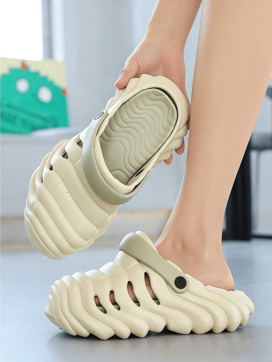 轻便EVA波浪孔洞套脚鞋 | 透气镂空穆勒凉鞋 | 可调节后跟带沙滩花园鞋 - 灰色 - 查看 1