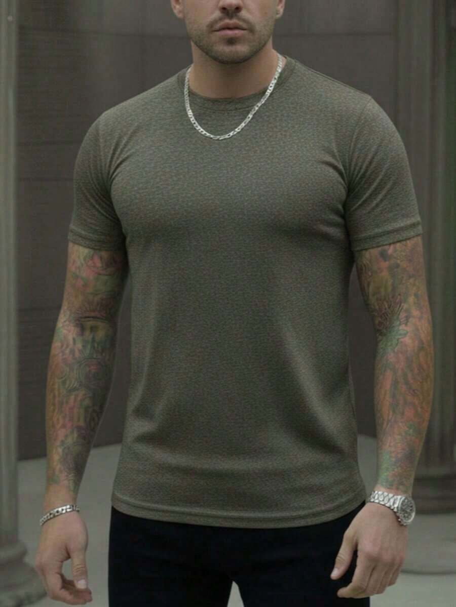 PLAIN ROUND NECK SHORT SLEEVE T-SHIRT - Jasper Green - View 1
