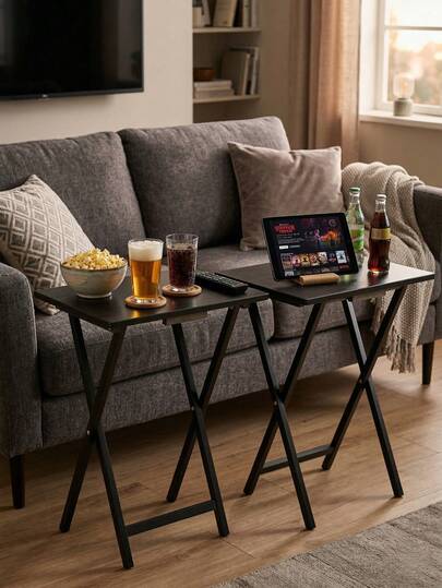 2-Pack Modern Minimalist Foldable Tray Table Set, 19 X 14.5 X 26 Inches, Multi-Functional Indoor Tables For Eating, Laptop, Crafts & Entertainment