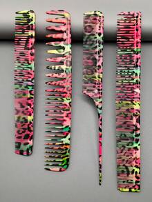 4pcs Hairstylist Graffiti Style Hair Brush Set, Professional Salon Haircutting Styling Comb For Long Hair Trimming And Shaping - Multicolor - View 13