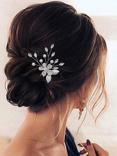 1 chiếc kẹp tóc hình chữ U đính đá hoa văn bạc thủ công, thích hợp làm phụ kiện tóc cô dâu, tạo kiểu tóc thanh lịch, phụ kiện tóc, đồ dùng học tập, trang trí hoa, trang phục ngày lễ, đồ trang trí tóc, quà tặng cho phù dâu.