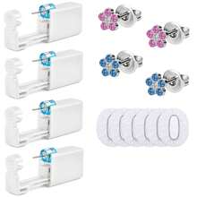 Kit de perforación de oreja por sí mismo - Paquete de 4 a 10 pistolas desechables con palillos de plata esterlina para perforar orejas, nariz, cartílago, trago, hélice - Multicolor - Ver 9