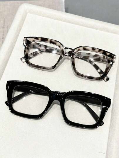 2 Pairs Leopard Print Bohemian Geometric Rivet Transparent Lens Fashion Glasses, Suitable For Daily Wear, Street Photography, Travel, Back To School Season