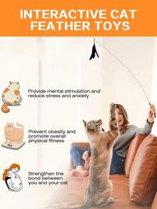 1pc Cat Teaser Wand Toy With Replaceable Feather & Bell, Interactive Pet Toy For Cat Exercise And Entertainment, Handheld Wand With Various Insect Shaped Attachments - Multicolor - View 7