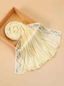 1条女士纯色缎面亮片装饰围巾，柔软透气，时尚优雅，适合搭配连衣裙 - 彩色 - 查看 15