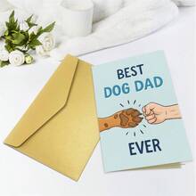 1PC Cute "Best Dog Dad Ever" Father's Day Card (With Envelope) - Fist Bump With Paw Illustration, Greeting Card For Dog Dads - Multicolor - View 3