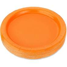 7-Inch + 9-Inch Luxury Orange Round Paper Plate Set, Wedding Dessert & Main Course Serving Platter, Birthday Party Cake Plate, Anniversary Banquet Serving Tray, Business Tea Break Buffet Plate, Holiday Gathering Dining Plate, Steak & Pasta Plate, Afternoon Tea Snack Plate, Elegant Orange Texture Dinnerware - Orange - View 1