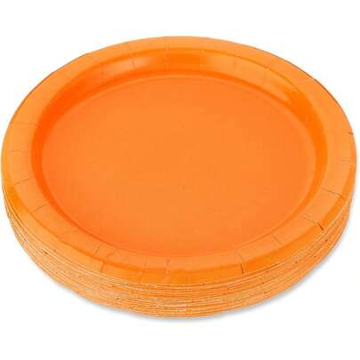 7-Inch + 9-Inch Luxury Orange Round Paper Plate Set, Wedding Dessert & Main Course Serving Platter, Birthday Party Cake Plate, Anniversary Banquet Serving Tray, Business Tea Break Buffet Plate, Holiday Gathering Dining Plate, Steak & Pasta Plate, Afternoon Tea Snack Plate, Elegant Orange Texture Dinnerware