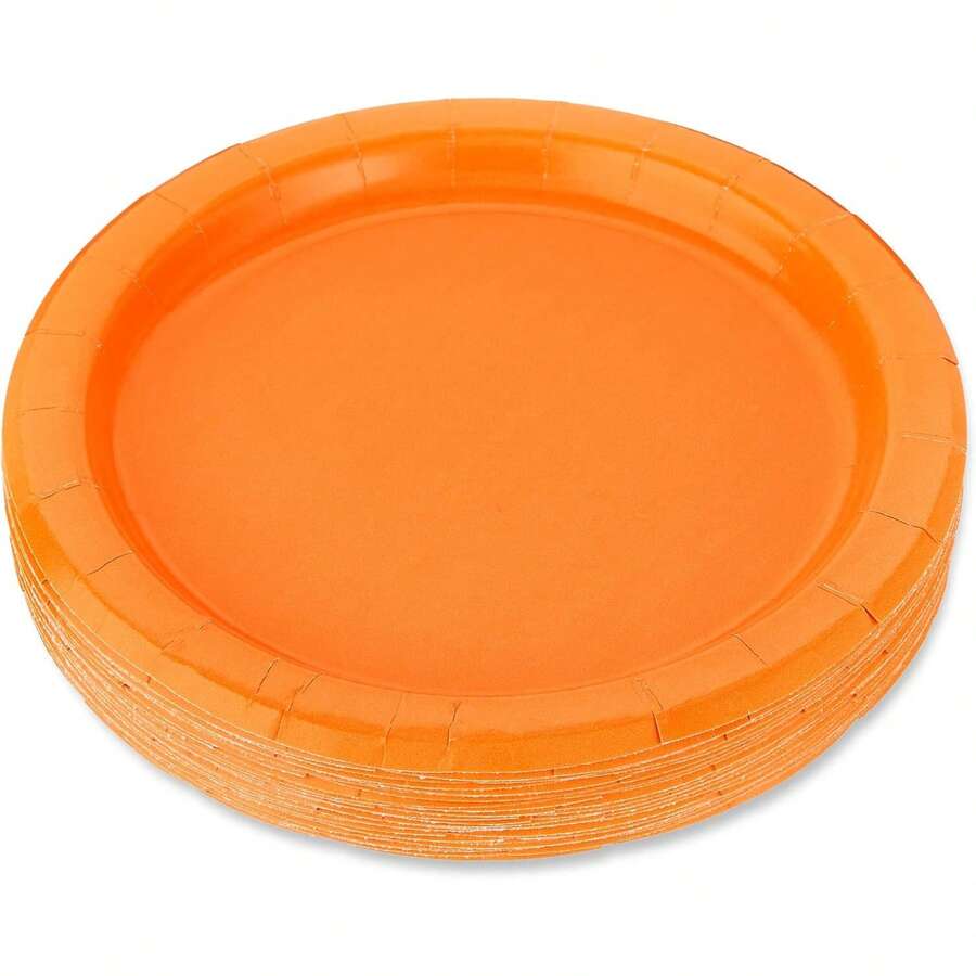 7-Inch + 9-Inch Luxury Orange Round Paper Plate Set, Wedding Dessert & Main Course Serving Platter, Birthday Party Cake Plate, Anniversary Banquet Serving Tray, Business Tea Break Buffet Plate, Holiday Gathering Dining Plate, Steak & Pasta Plate, Afternoon Tea Snack Plate, Elegant Orange Texture Dinnerware - Orange - View 1