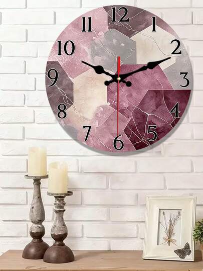 1 chiếc đồng hồ treo tường tròn bằng gỗ, kiểu dáng hiện đại tối giản, bề mặt vân đá cẩm thạch, hoạt động êm ái, không gây tiếng tích tắc, màu be/đỏ tía/xám/trắng/vân đá cẩm thạch, kim màu đen, thích hợp cho phòng khách, nhà bếp, văn phòng - 10 inch/12 inch (Không bao gồm pin), thiết kế phẳng 2D.