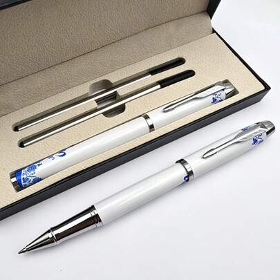 1/5 chiếc Bút ký kiểu Trung Quốc cổ điển, thân bút bằng kim loại giả sứ, văn phòng phẩm, khắc laser miễn phí, phù hợp cho nam, nữ, doanh nhân, văn phòng, quà tặng quảng cáo, quà sinh nhật đặc biệt, Ngày của Cha, Ngày của Mẹ, Ngày Nhà giáo, viết trơn tru.
