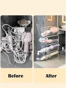1/2 piezas Estante de almacenamiento de escritorio transparente de acrílico, adecuado para el tocador del baño para guardar secador de pelo, rizador, herramientas de belleza - Multicolor - Ver 1