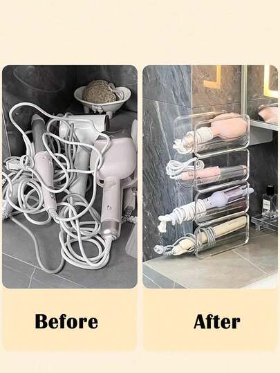 1/2 chiếc kệ để bàn bằng acrylic trong suốt, thích hợp cho bàn trang điểm phòng tắm để đựng máy sấy tóc, máy uốn tóc, dụng cụ làm đẹp.