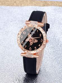 1/5 piezas Reloj de cuarzo elegante y lujoso con decoración de diamantes brillantes, fondo estrellado. Viene con un juego de joyas de diamantes que incluye collar, aretes y anillo. Adecuado para fiestas, reuniones, salidas y llevar la hora. También es un regalo ideal para el Día de la Madre, el regreso a la escuela, la temporada de bodas o la Pascua para mamás y amigas. - Multicolor - Ver 6