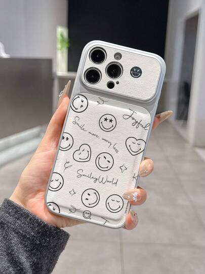 Smiley World 1pc Creative Love Heart, Smile Face, Letter, Star Pattern Electroplated Silver Protective Phone Case, Suitable Compatible With Apple Xs/Xsmax/Xr/11/12/13/14/14plus/15/15plus/16Pro/16Promax/17Promax Series, Anti-Fall Shock Absorption, Camera Protection, Holiday Gift, Suitable For Couples