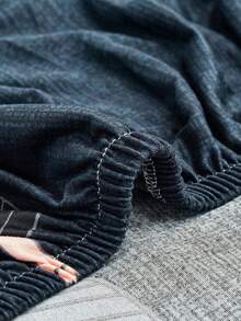 1pc Stretch Full Cover Sofa Slipcover, Leaf Pattern, Modern Polyester Fabric, Machine Washable, Protects Sofa, Dust & Dirt Resistant (Includes 1pc Pillow Cover As Gift) - Dark Grey - View 2