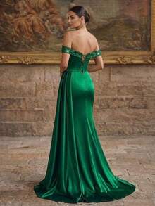 Sleeveless Woven Fabric Off-Shoulder Mermaid Formal Dress With Ruched Wrap-Around Long Gown - Green - View 2