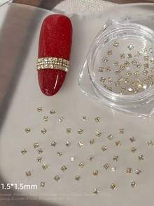 100 piezas/Caja Pequeños Rhinestones Rectangulares de Circonita Cúbica de Color Champán, Decoraciones de Arte de Uñas para Año Nuevo, Gemas de Uñas Rectangulares Largas Estilo Francés - Multicolor - Ver 9
