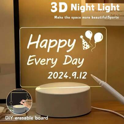 1个亚克力白板灯，包含DIY可擦写白板、可重写留言板夜灯、暖光台灯礼品
