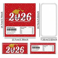 10 Piezas Etiquetas de Chocolate Decorativas para Graduación Clase de 2026, Diseño de Gorra de Graduación Roja y Dorada con Fondo Estrellado (Incluye Etiqueta de Información Nutricional), Pegatinas Divertidas de Chocolate para Regalos, Fiestas y Celebraciones de Graduación - B - Ver 2