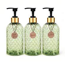 Shampoo And Conditioner Dispenser, Shower Soap Dispenser For Bathroom-Set Of 3 With Stylish Label-16.9 Oz, 500ml Refillable Shampoo And Conditioner Bottles Green - Green-gold-black Electroplated Aluminum Pump - View 6