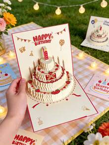 6/1pc 3D Happy Birthday/Christmas Gift Card, Pop-Up Birthday Cake Card With Envelope, Christmas Invitation Card - Birthday Cake - View 4