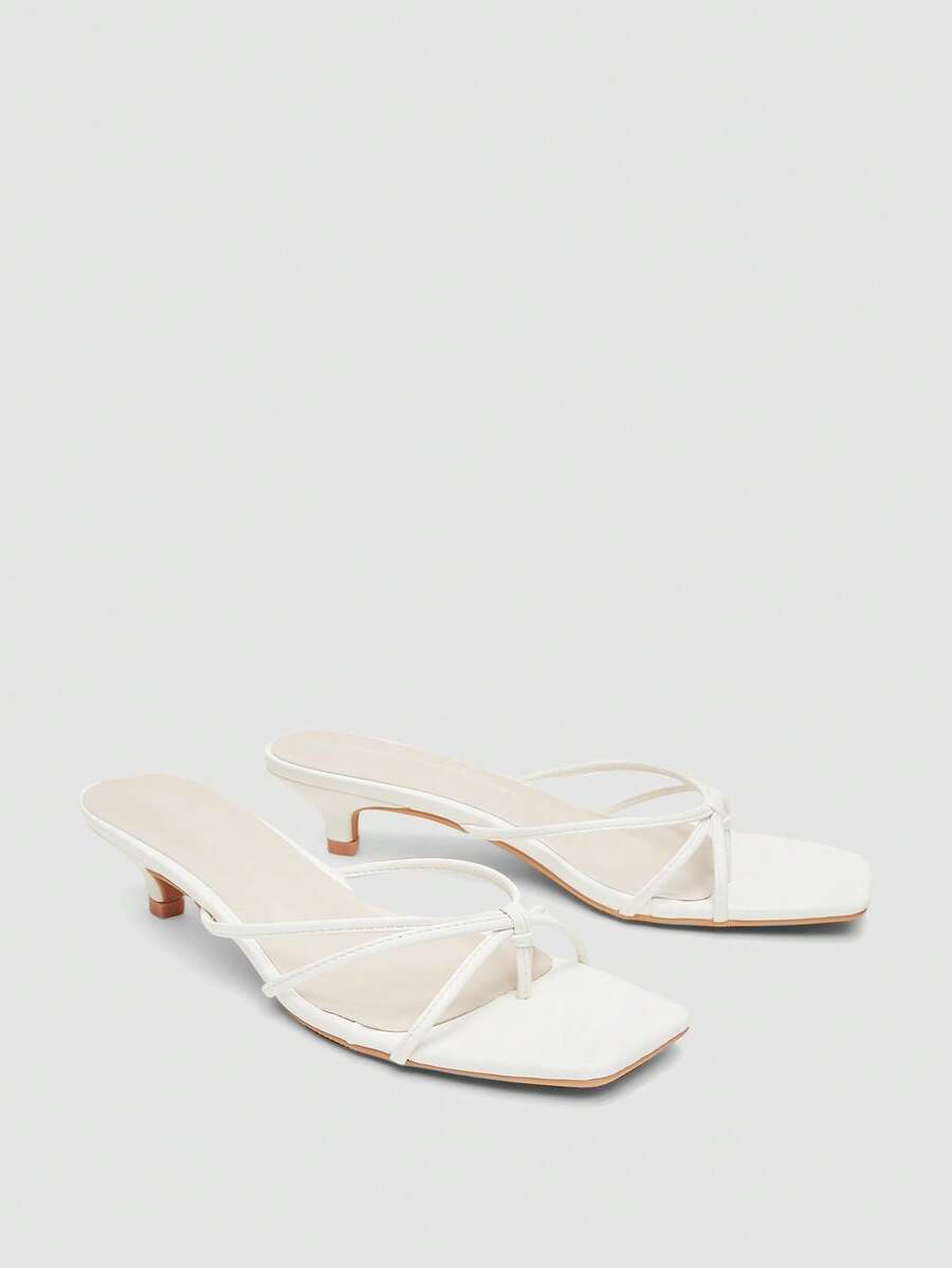 Giày sandal cao gót màu mơ cho nữ, gót vuông dày, sandal hở gót thời trang có quai buộc cổ chân. - trắng - Xem 1