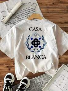 Camiseta de manga corta para mujer, con cuello redondo, estampado de gato con eslogan, casual, versátil, para uso diario. - Blanco - Ver 3