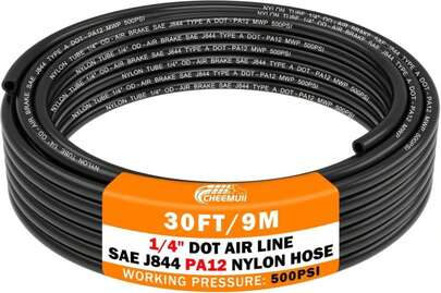 CheeMuii 30 FT 1/4 DOT Air Line 1/4" PA12 Nylon Pneumatic Tubing 9.1 Meter 1/4 Inch OD Pneumatic Air Tubing Pipe Hose Line For Semi Truck Trailer Or Industrial Air System