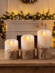 3pcs Flameless Candle Lights With Timer Remote Control, Battery Operated Vintage Rope Wave Candles, Suitable For Christmas, Halloween, Valentine's Day, Mother's Day, Gifts, Birthday, Wedding, Dining Table, Party, Holiday - Wavy Angled Opening - Tie-up Style - View 3