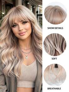 渐变色20英寸长卷发假发，带刘海，优雅时尚，适合女性佩戴，采用耐热合成纤维机织而成，适合日常及节日佩戴，是送给女孩的理想节日礼物。 - 漸層 - 查看 8