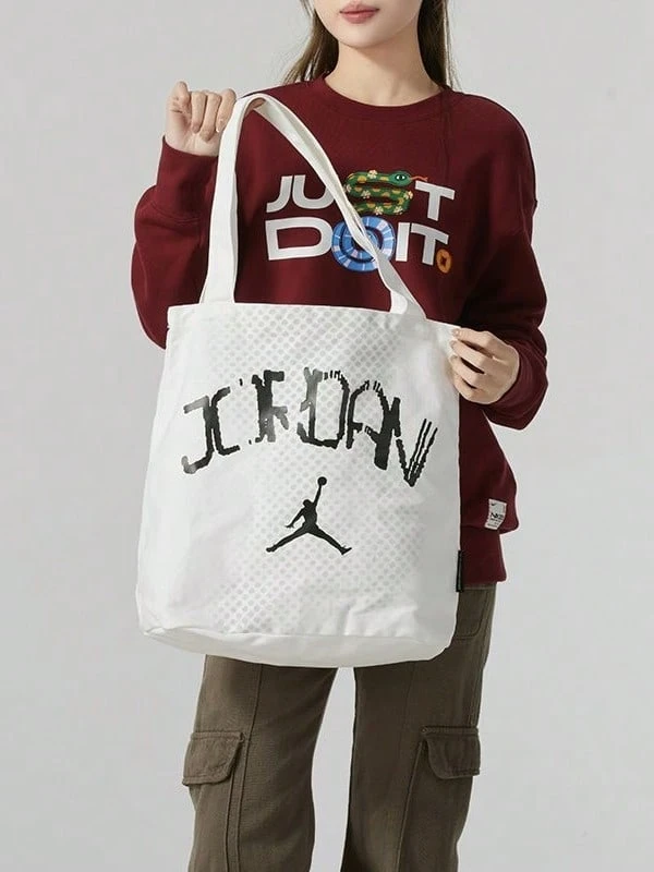 Nike Jordan Jumpman 標誌印花 托特包購物袋單肩包 男女同款情侶款 白色 - 白色 - 查看 1