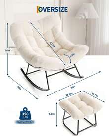 Silla Mecedora Huevo con Puff - Marco de Acero Resistente y Cojín Grueso, Soporta 400 lbs - Ideal para Terraza, Balcón, Sala o Dormitorio. - Beis - Ver 2
