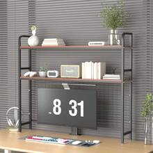Bookshelf For Desk,2-Tier Desktop Bookshelf - Metal Desktop Bookshelf Organizer,Desk Book Organizer With 3 Hooks & DIY Storage Mesh,Suitable For Office/Game Room/Study/Powder RoomPerfect For Organizing Books, Magazines, Office Supplies(Brown) - màu nâu - Xem 2