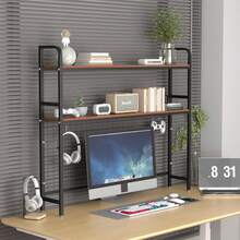 Bookshelf For Desk,2-Tier Desktop Bookshelf - Metal Desktop Bookshelf Organizer,Desk Book Organizer With 3 Hooks & DIY Storage Mesh,Suitable For Office/Game Room/Study/Powder RoomPerfect For Organizing Books, Magazines, Office Supplies(Brown) - màu nâu - Xem 7