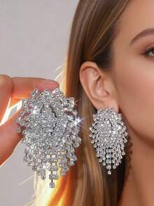 一对欧美经典百搭新款奢华全镶水晶耳环，时尚优雅高端锆石耳钉，新娘首饰 - 彩色 - 查看 5