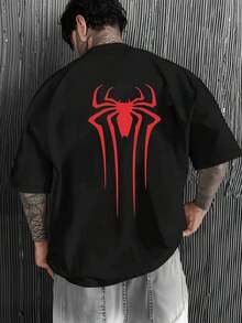 Camiseta para hombre con diseño de araña roja llamativa,estilo casual,220g,ideal para tu día a día. - Negro - Ver 6