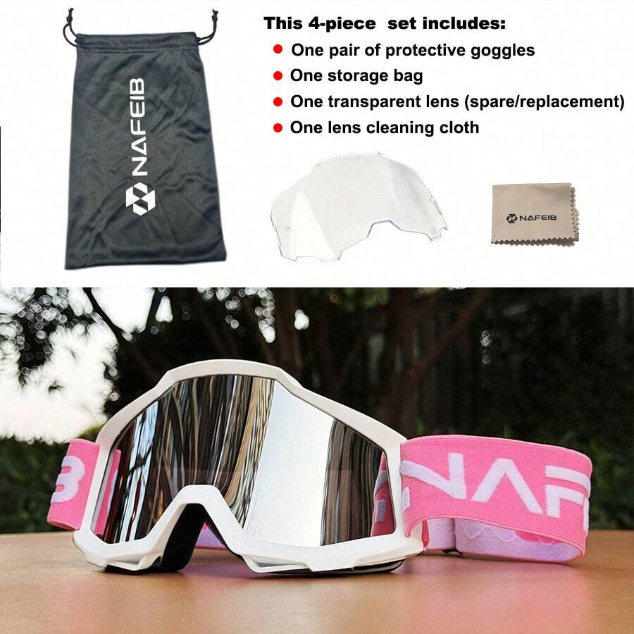 1 Set Of Outdoor Cycling Goggles, Motorcycle Off-Road Dustproof Goggles, And Sports Windproof Ski Goggles, With A Storage Bag And Lens Cleaning Cloth. Colored And Clear Lenses Are Available. Suitable For Cycling, Skiing, And Surfing. - 彩色 - 查看 1