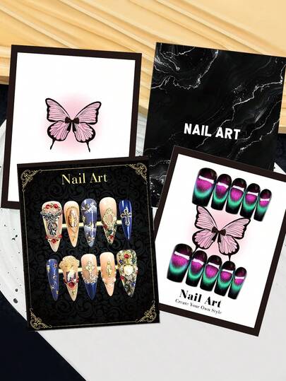 20Pcs Nail Art Display Card Nail Packing Card Package Nails Photography Show Prop Board Nailfie Disc Press-On Nails Salon Accessory Nail