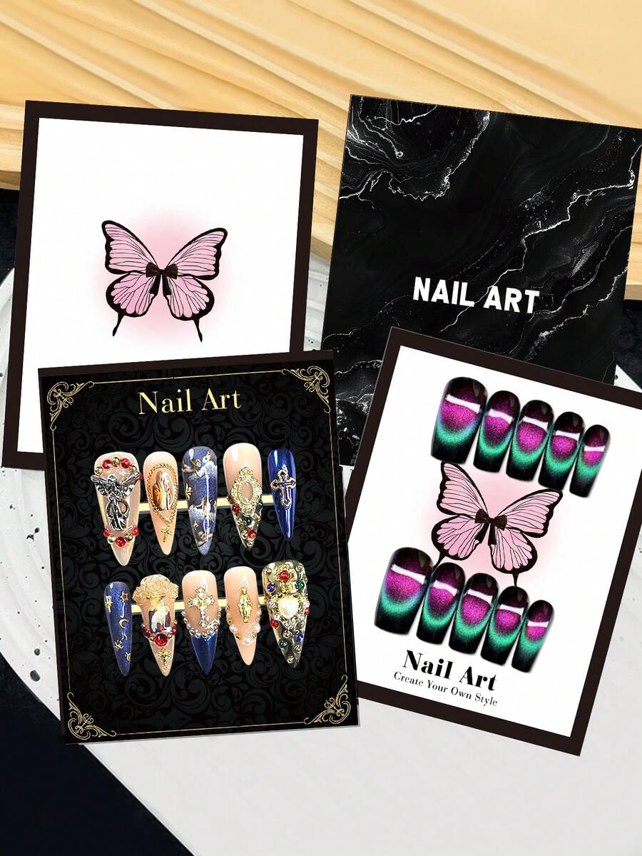 20Pcs Nail Art Display Card Nail Packing Card Package Nails Photography Show Prop Board Nailfie Disc Press-On Nails Salon Accessory Nail - Multicolor - View 1